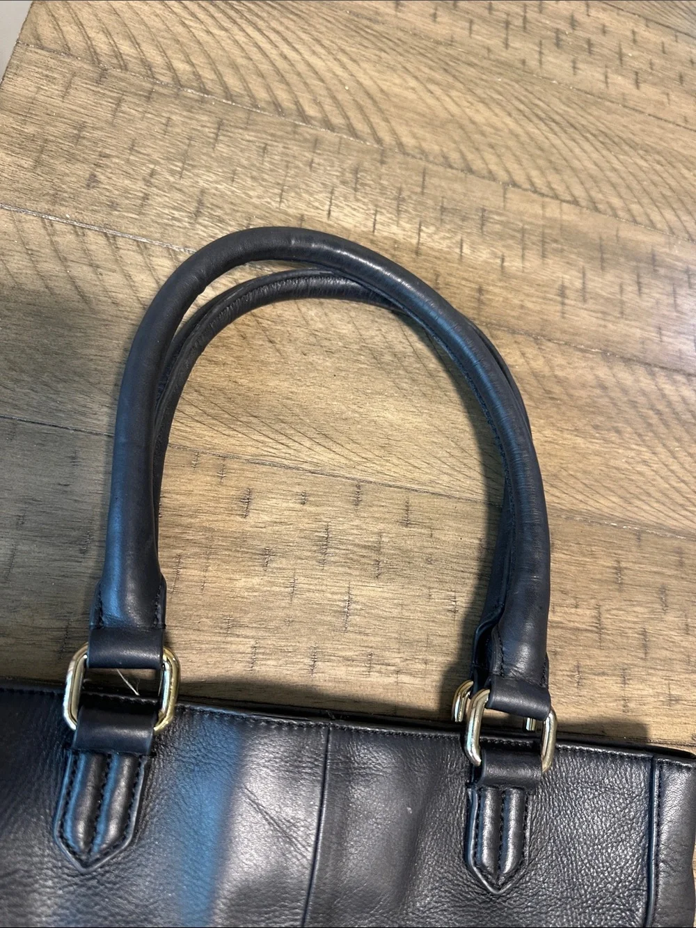 Cole Haan Black Leather Brief Tote with Front Zip Pocket